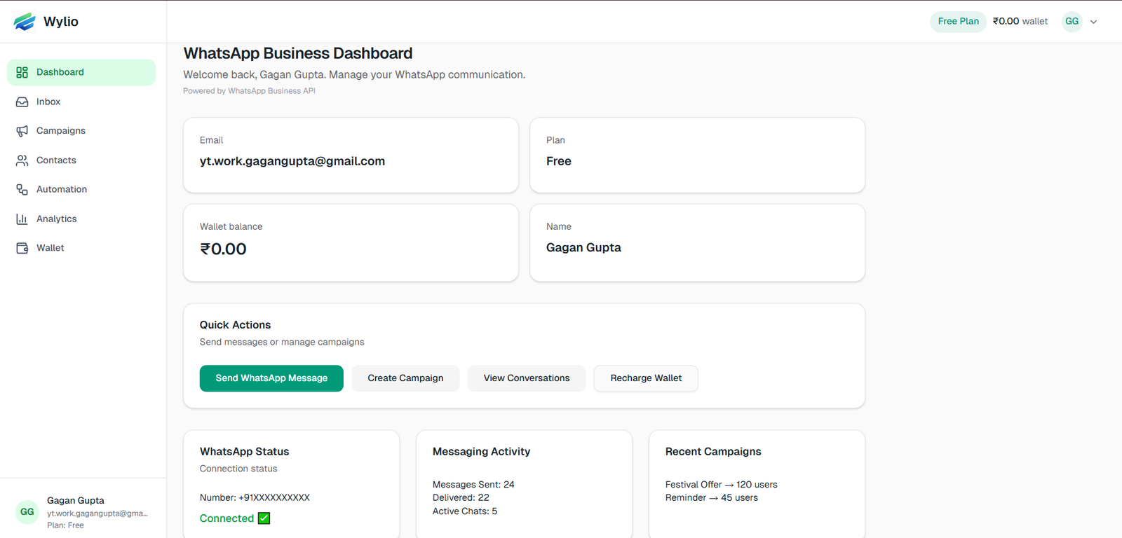 Wylio Dashboard
